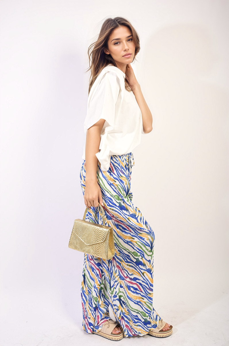 Pleated Wide Leg And Elastic Waist Trousers