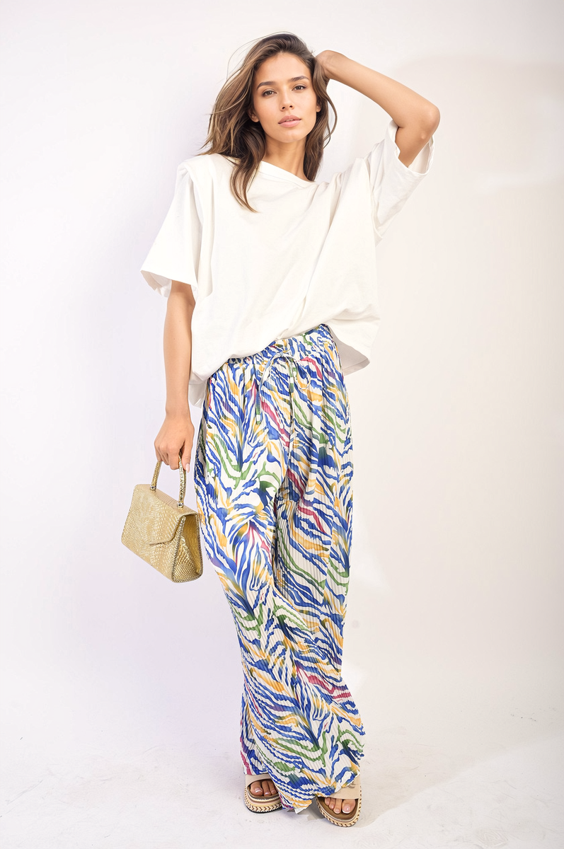 Pleated Wide Leg And Elastic Waist Trousers