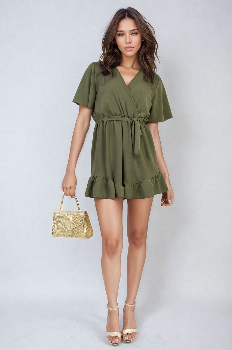 Belted Wrap-Over Frill Playsuit