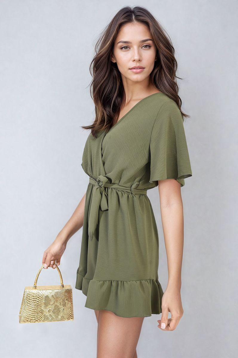 Belted Wrap-Over Frill Playsuit