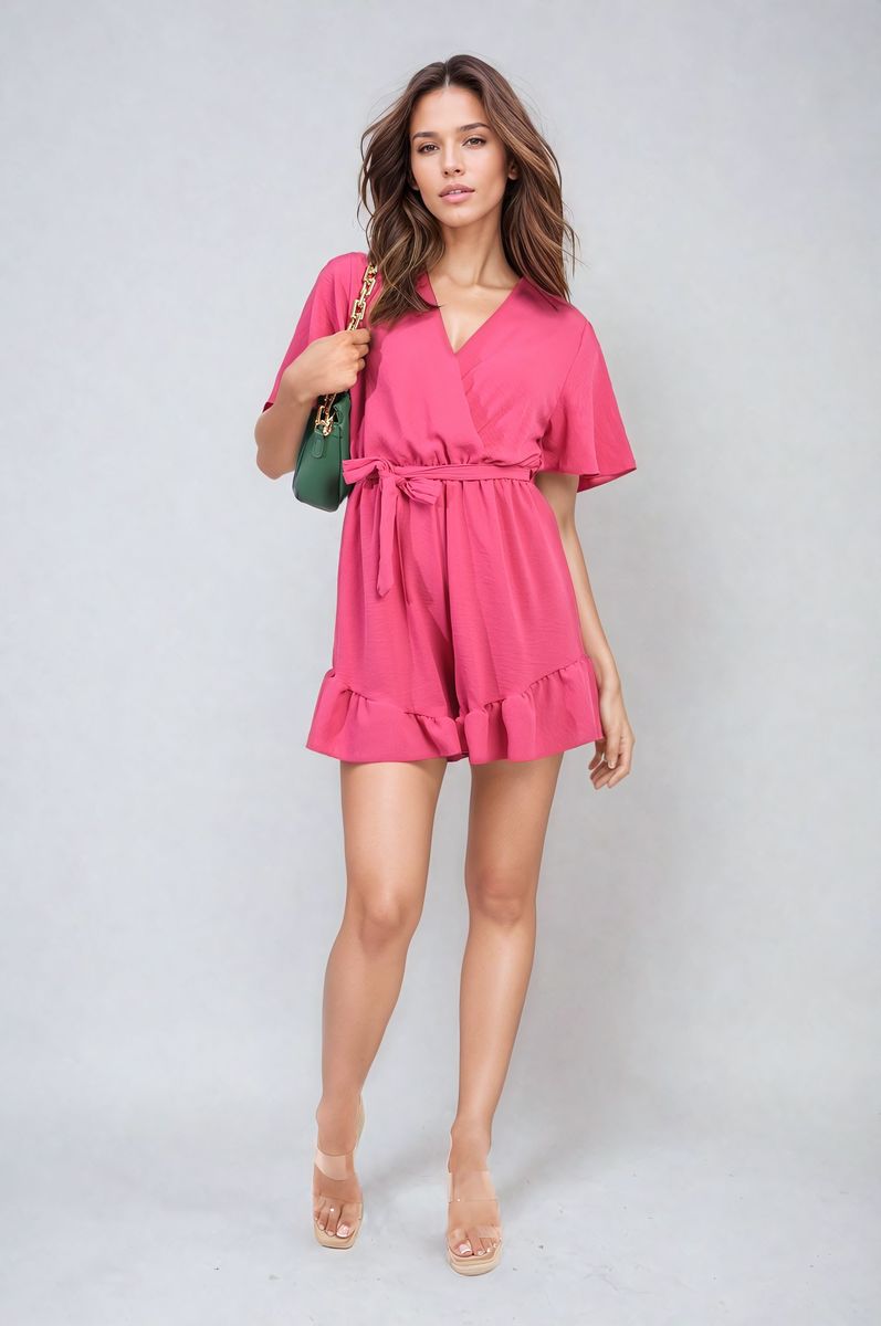 Belted Wrap-Over Frill Playsuit