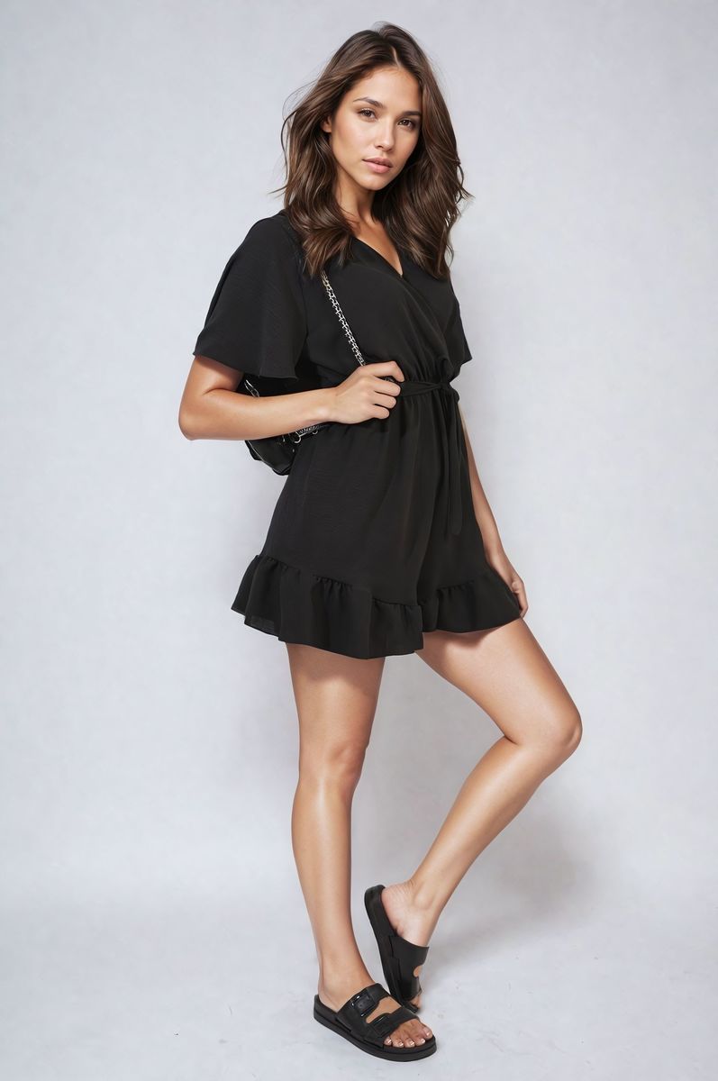 Belted Wrap-Over Frill Playsuit