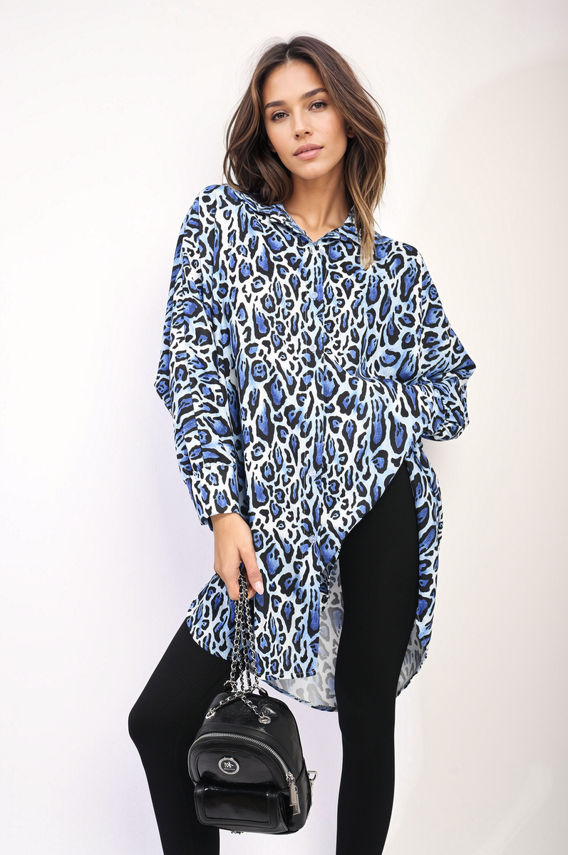 Oversized Long Sleeve Leopard Print Shirt Dress