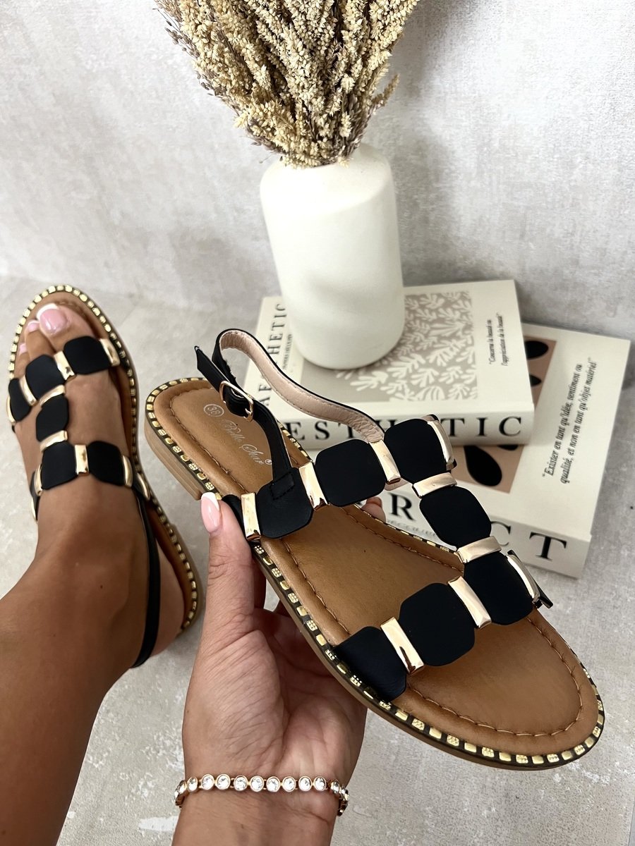 Gold Trim Detail Two Strap Flat Sandals