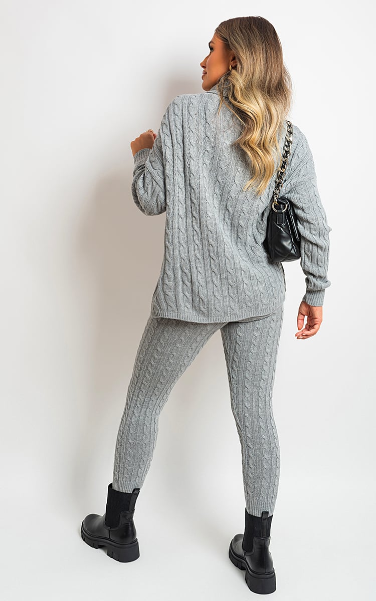 Turtle Neck Cable Knitted Top And Pants Co-ord Set