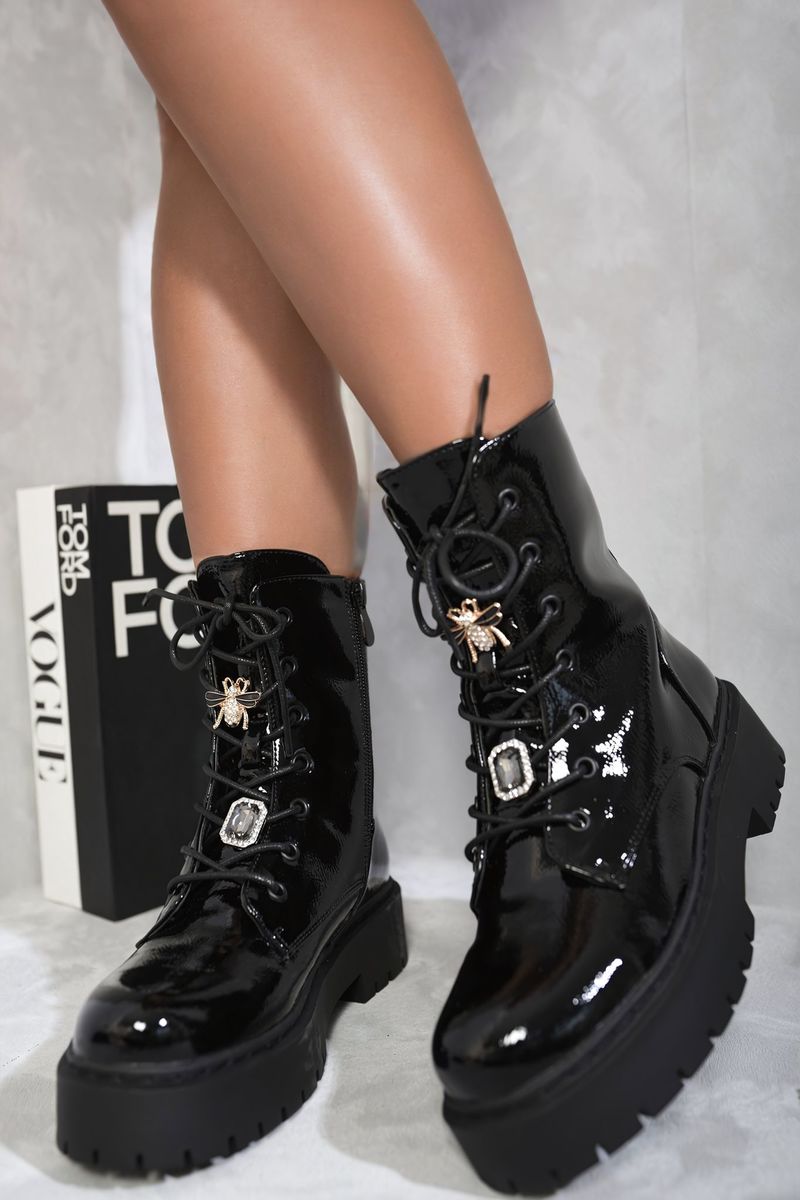 Patent lace up chunky boots online