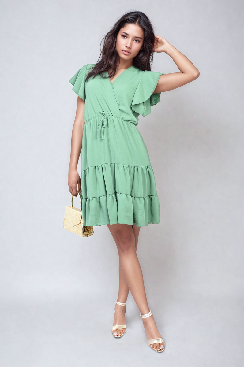 Ruffle Sleeve Tiered Mini Dress