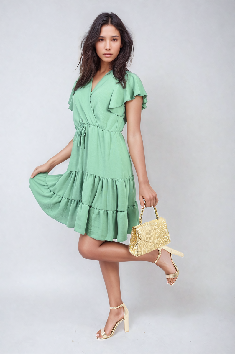 Ruffle Sleeve Tiered Mini Dress