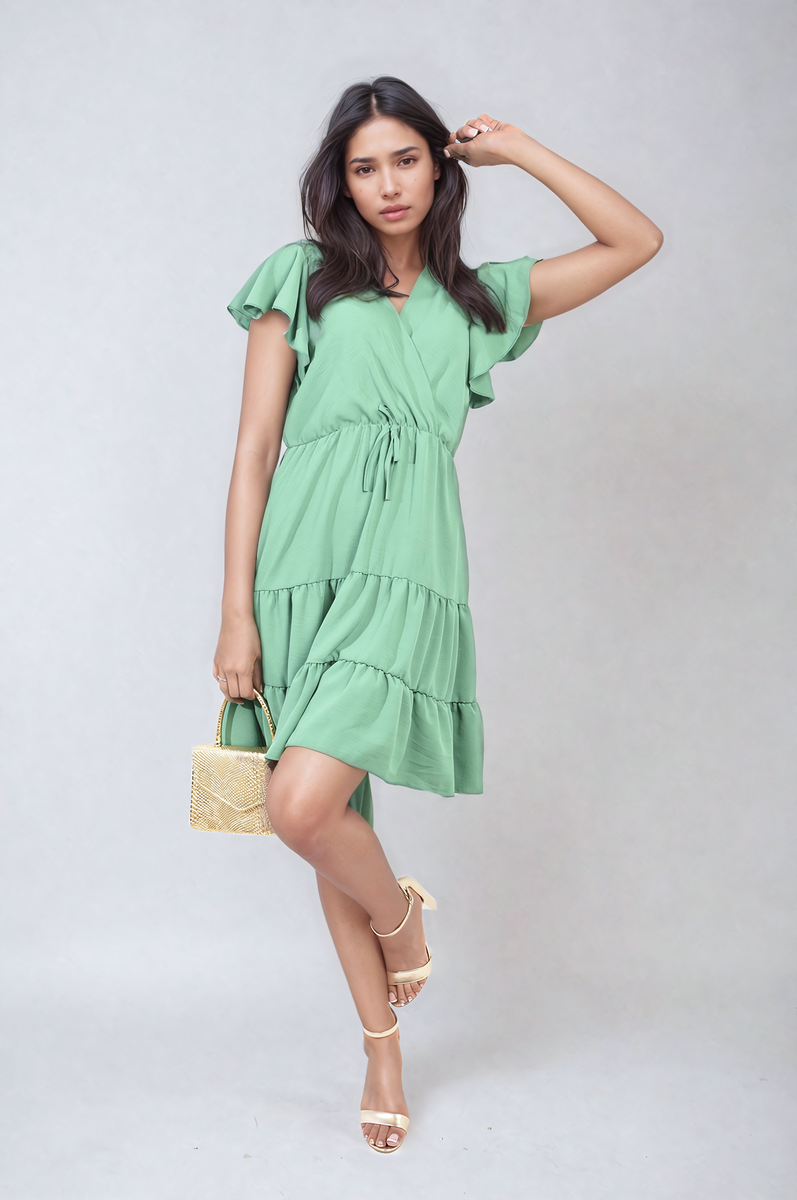 Ruffle Sleeve Tiered Mini Dress