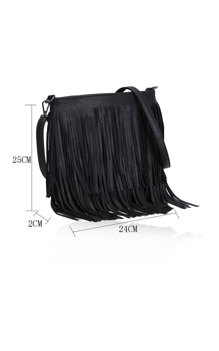 Faux Leather Fringe Bag