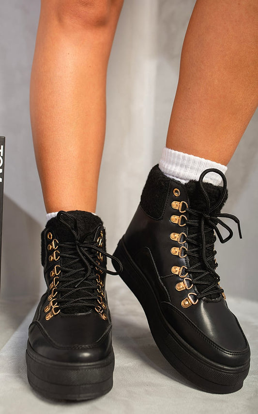 Jillian Leather Lace Up Front Platform Boots