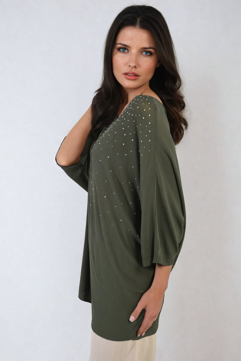 Round Neck Studded Oversized Top