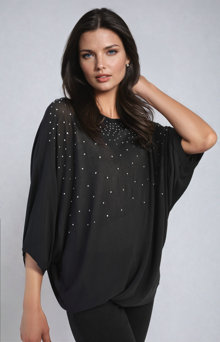 Round Neck Studded Oversized Top