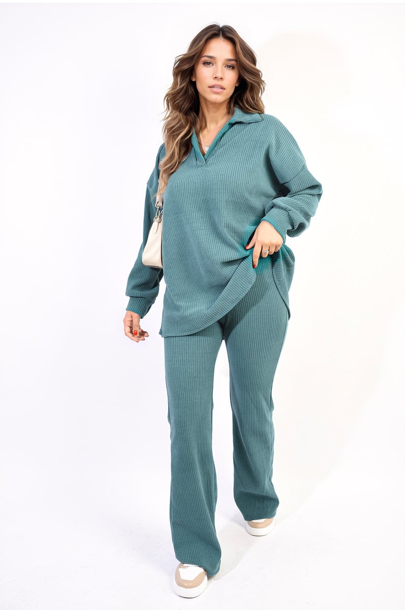 Metallic Long Sleeve Top And Wide Leg Trouser Co-ord