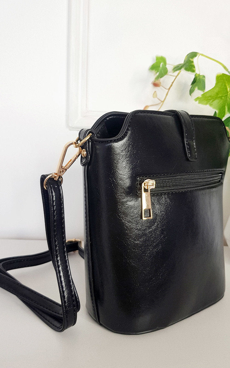 Faux Leather Crossbody Bag with Gold Detail and Adjustable Strap