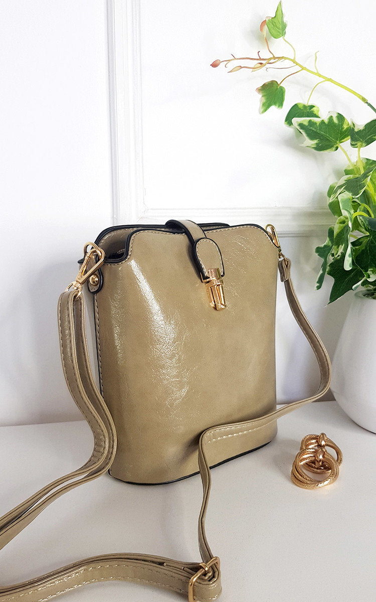 Faux Leather Crossbody Bag with Gold Detail and Adjustable Strap