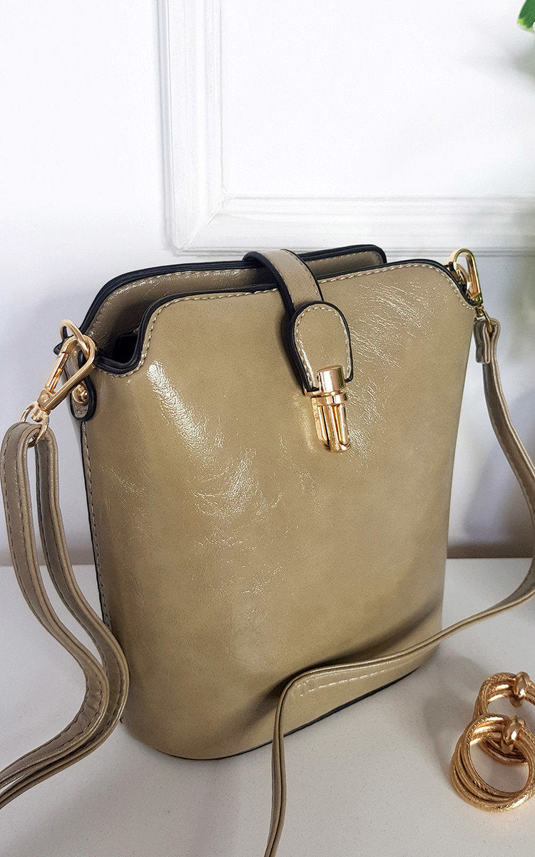 Faux Leather Crossbody Bag with Gold Detail and Adjustable Strap