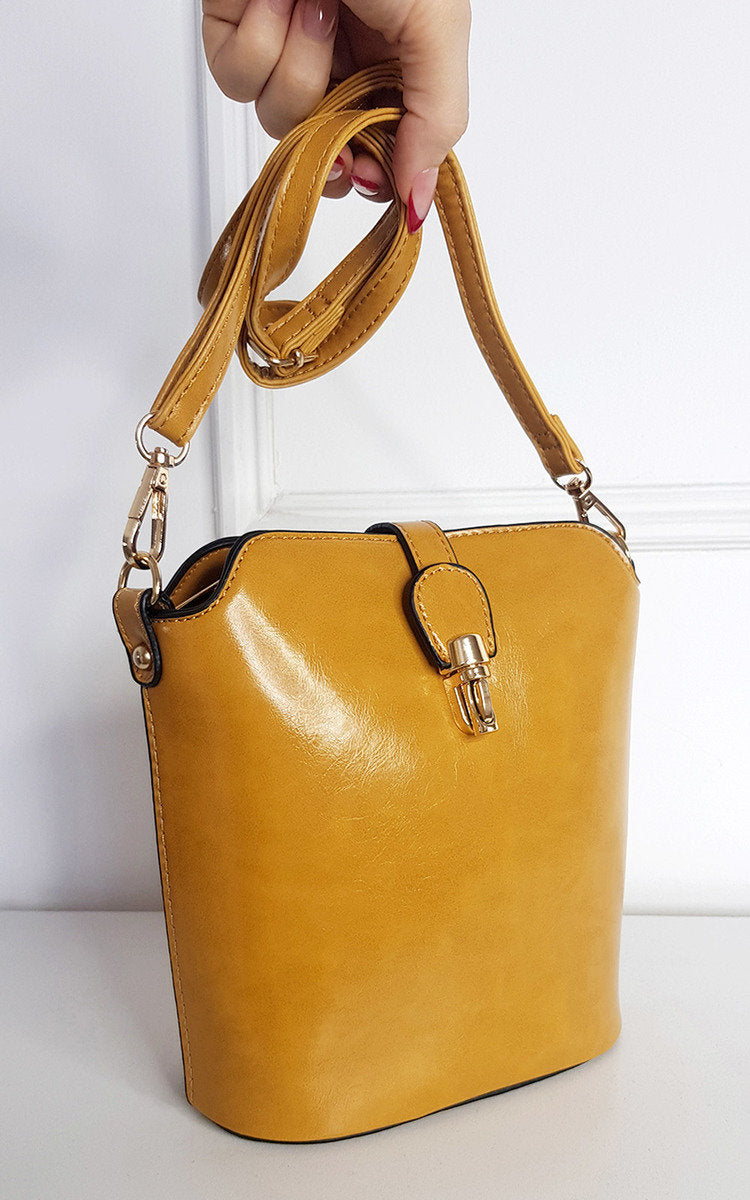 Faux Leather Crossbody Bag with Gold Detail and Adjustable Strap