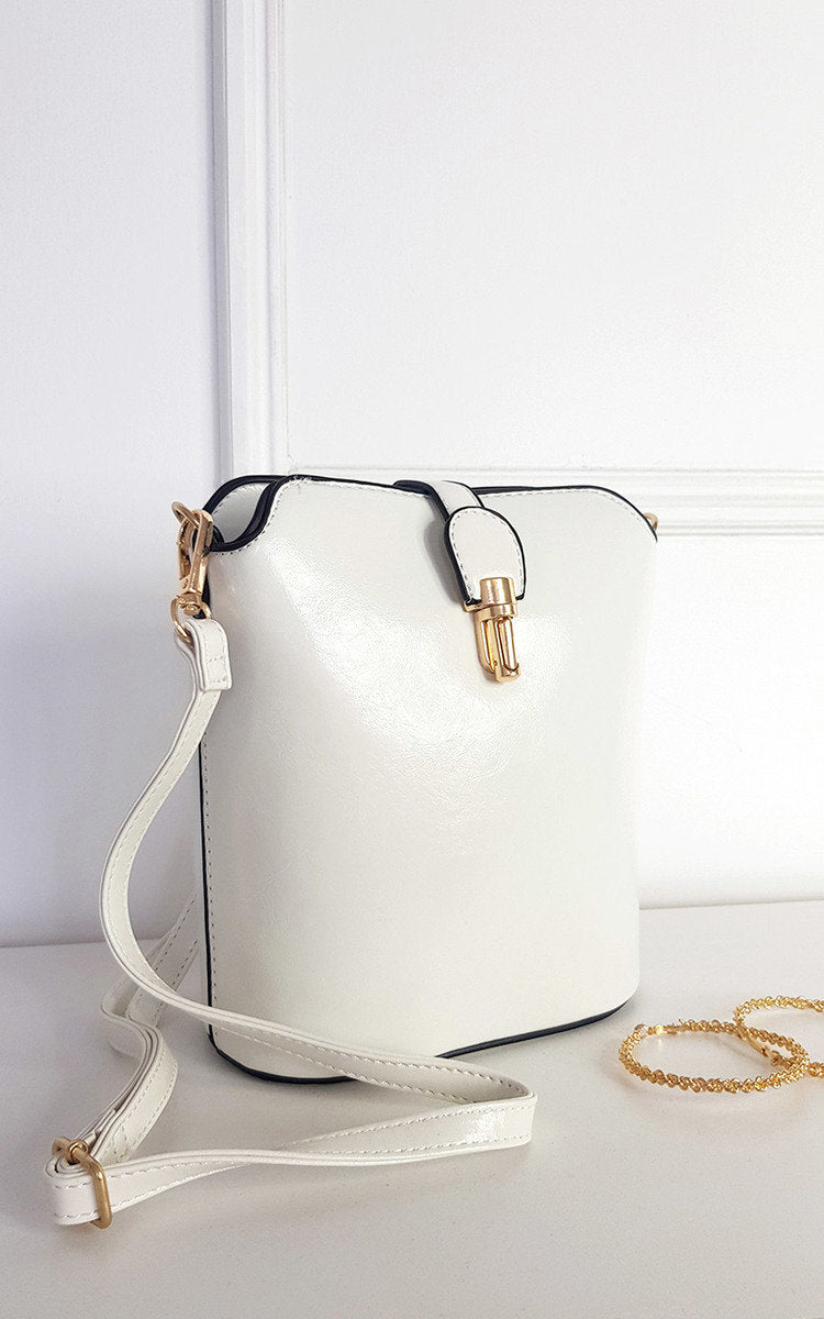 Faux Leather Crossbody Bag with Gold Detail and Adjustable Strap