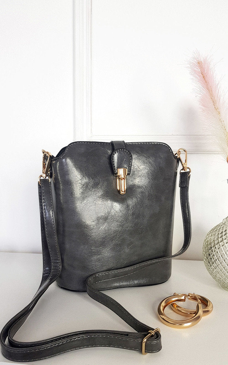 Faux Leather Crossbody Bag with Gold Detail and Adjustable Strap