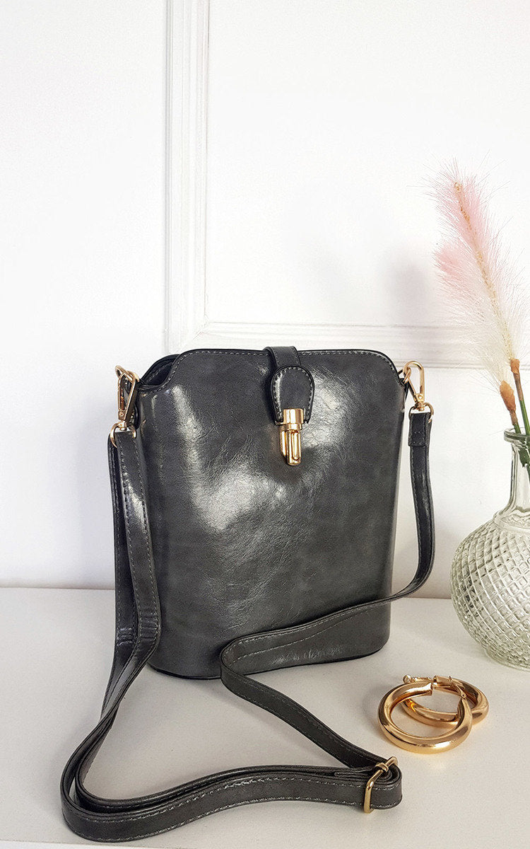 Faux Leather Crossbody Bag with Gold Detail and Adjustable Strap