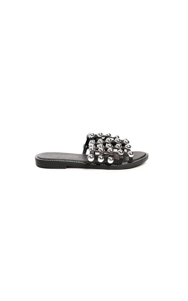 Studded Caged Open Toe Sliders