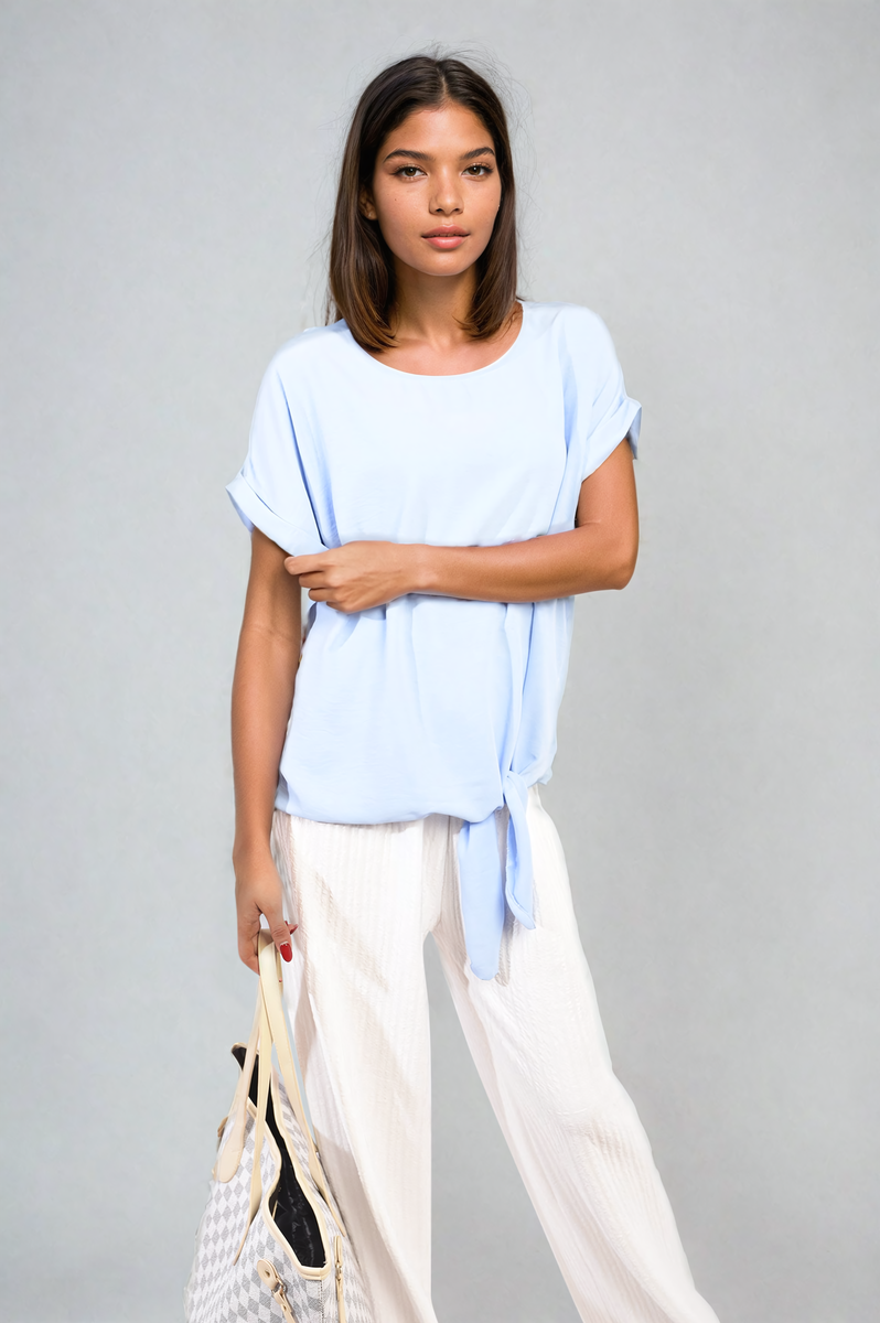 Short Sleeve Tie Front Top