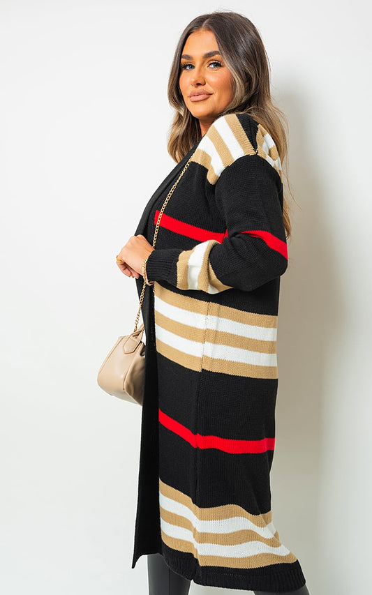 Oversized Long Striped Knitted Cardigan
