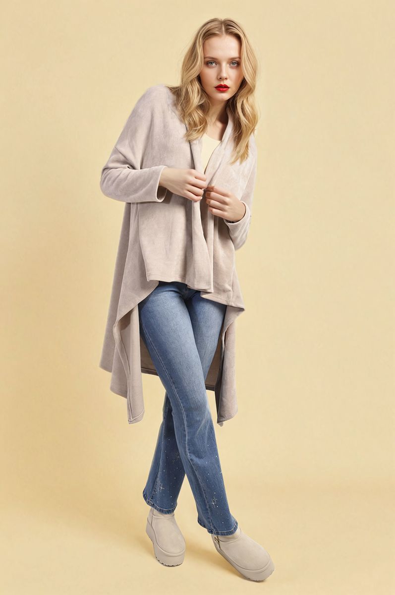 Open Front Long Back Knitted Cardigan