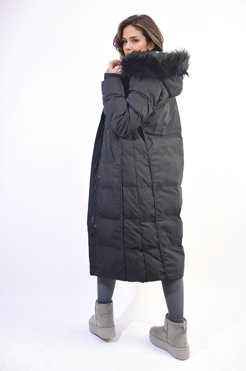 Longline Faux Fur Hooded Puffer Jacket