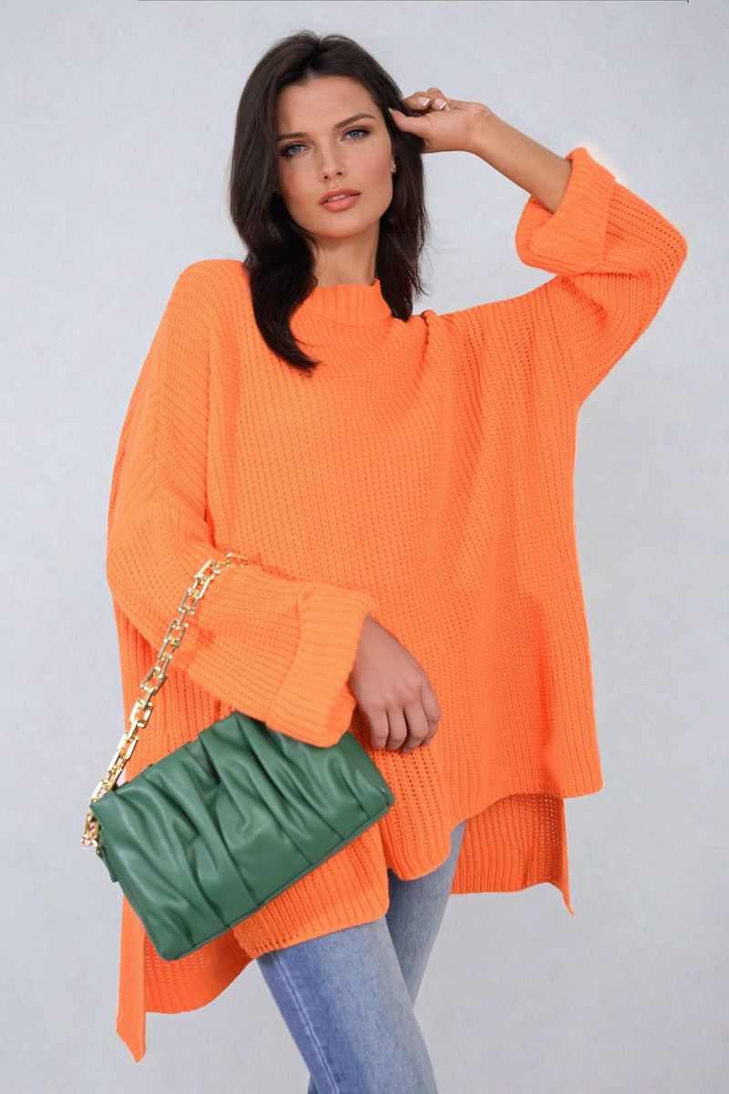 High Neck Oversized Long Sleeve Knitted Jumper