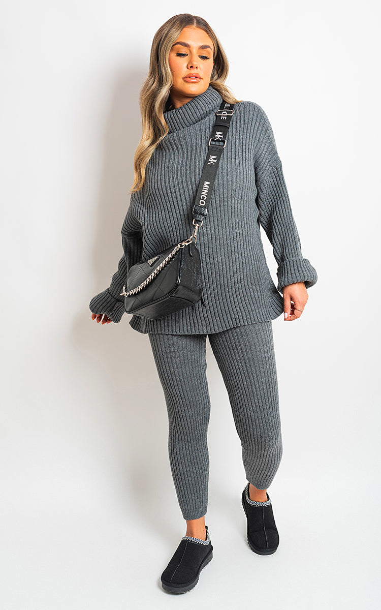 Mila Chunky Knitted High Roll Neck Top Bottom Co-ord Set