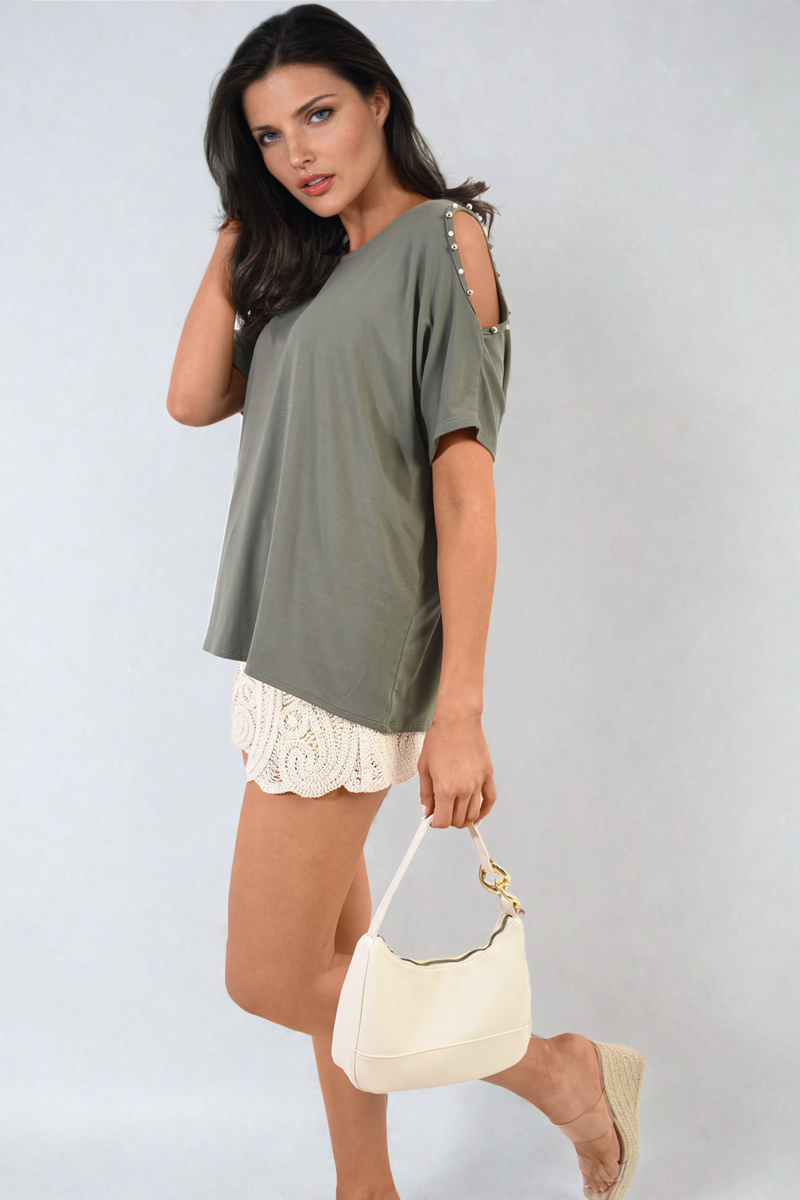 Pearl Cold Shoulder Top