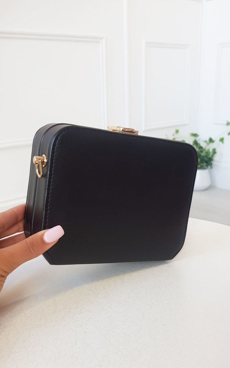 Faux Leather Box Clutch Bag