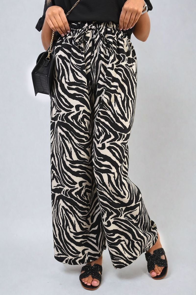 Zebra-Striped Print Wide Leg Trouser