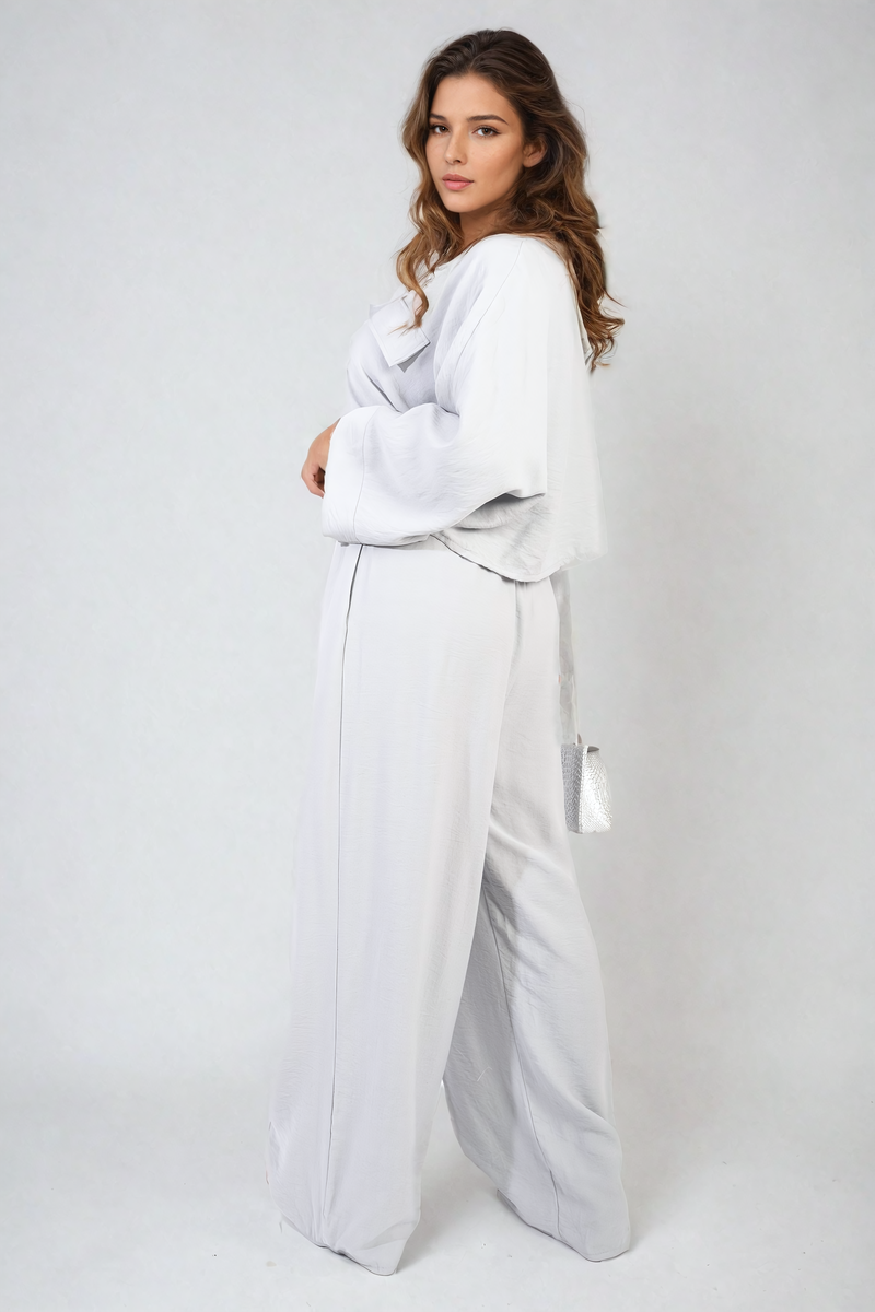 Oversized Long Sleeve Crop Top and Wide Leg Trouser Co-ord Set