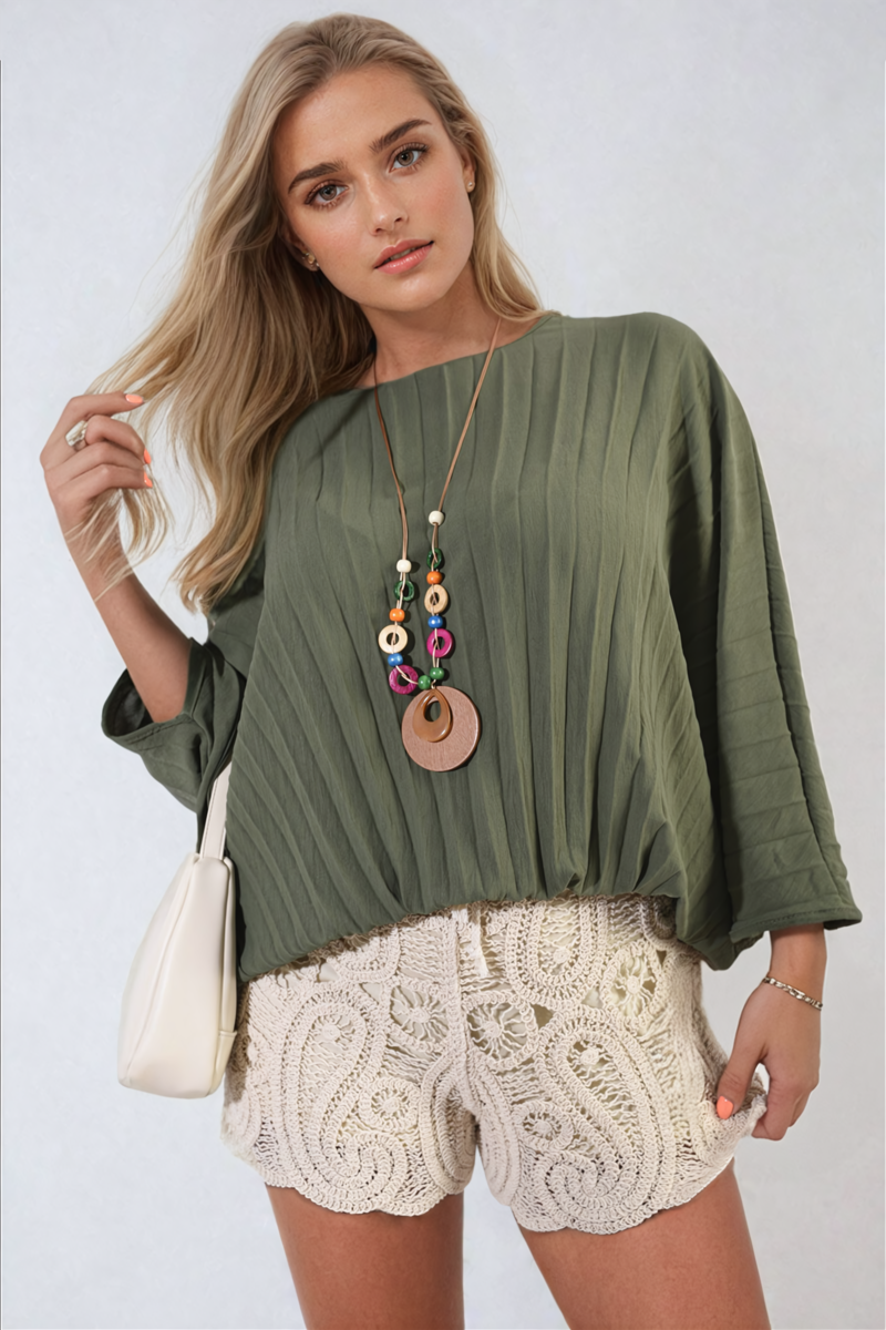 Batwing Oversized Pleated Top