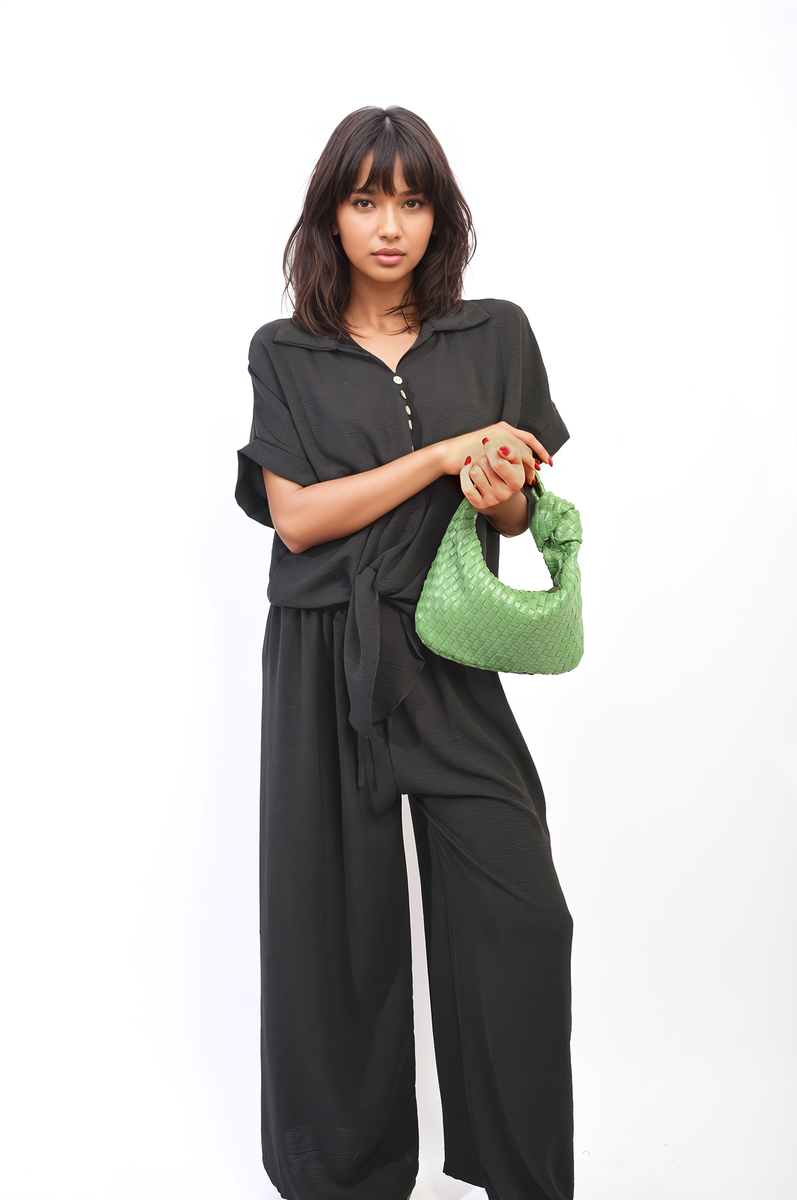 Tie Front Top and Wide Leg Pants Co-ord Set