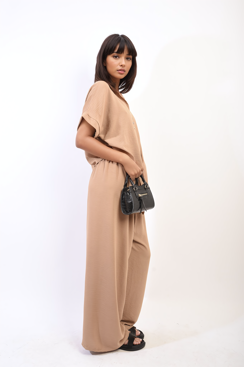 Tie Front Top and Wide Leg Pants Co-ord Set