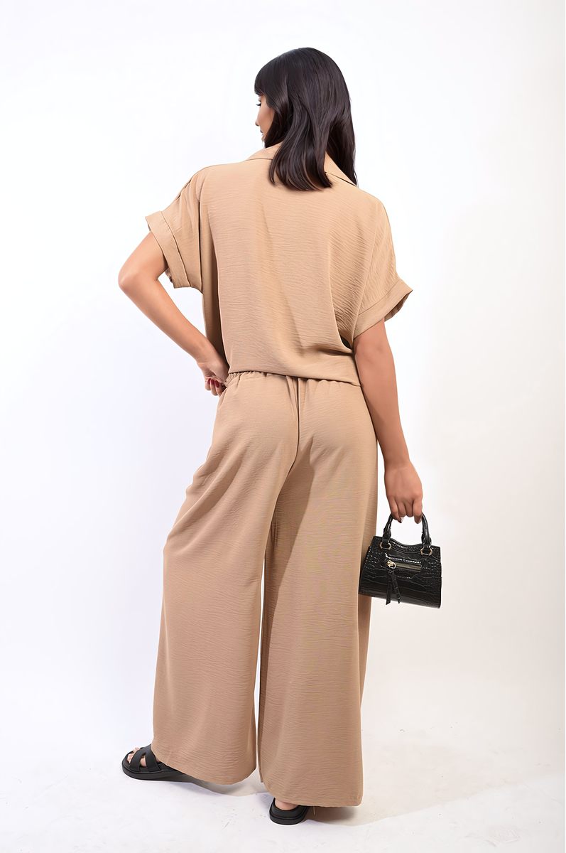 Tie Front Top and Wide Leg Pants Co-ord Set