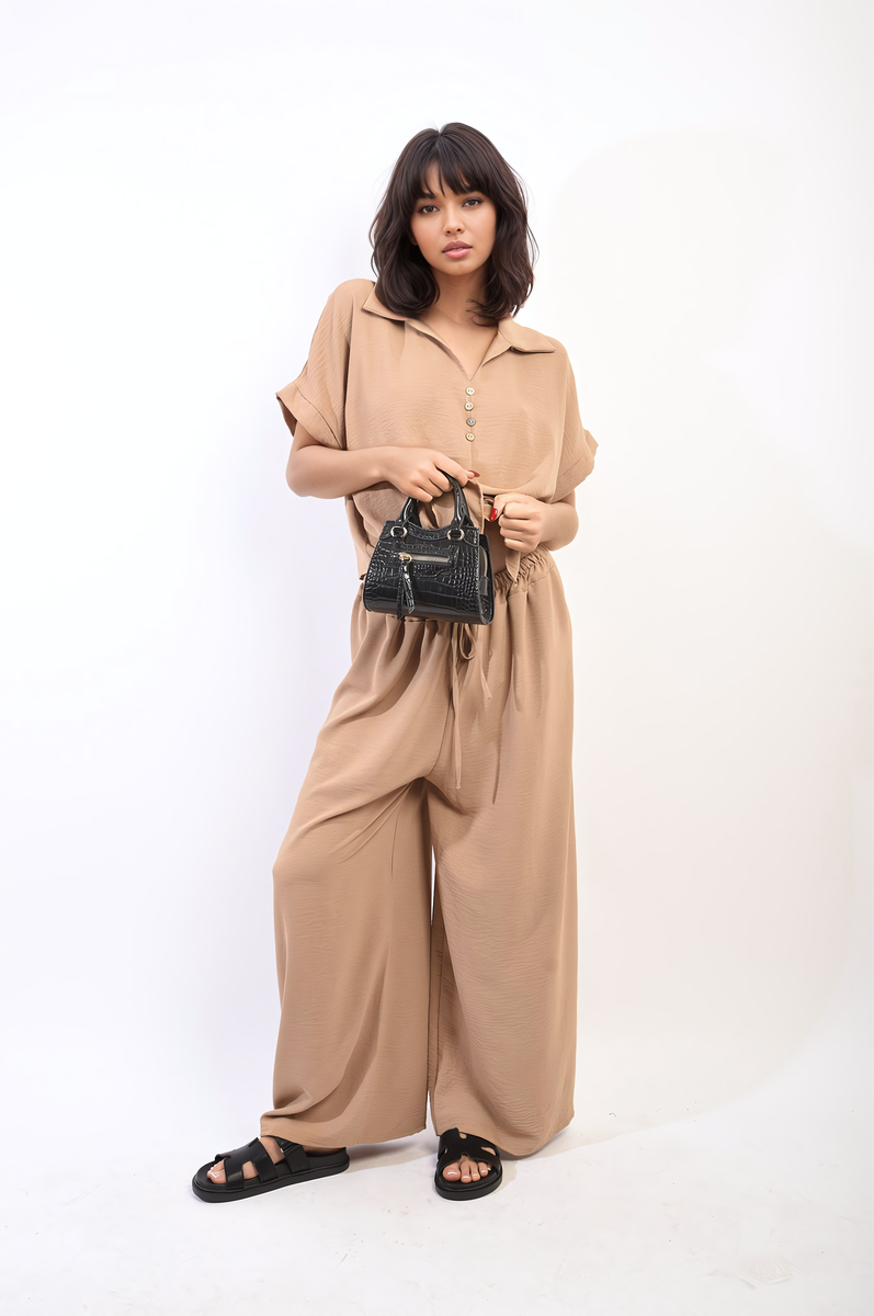 Tie Front Top and Wide Leg Pants Co-ord Set