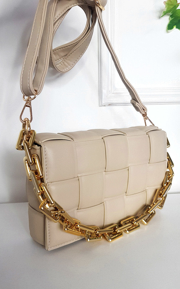 Padded Shoulder Bag with Chain Detail