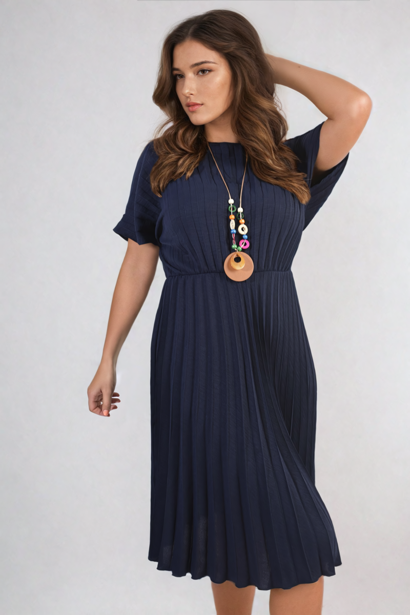 Short Sleeve Pleated Midi Dress