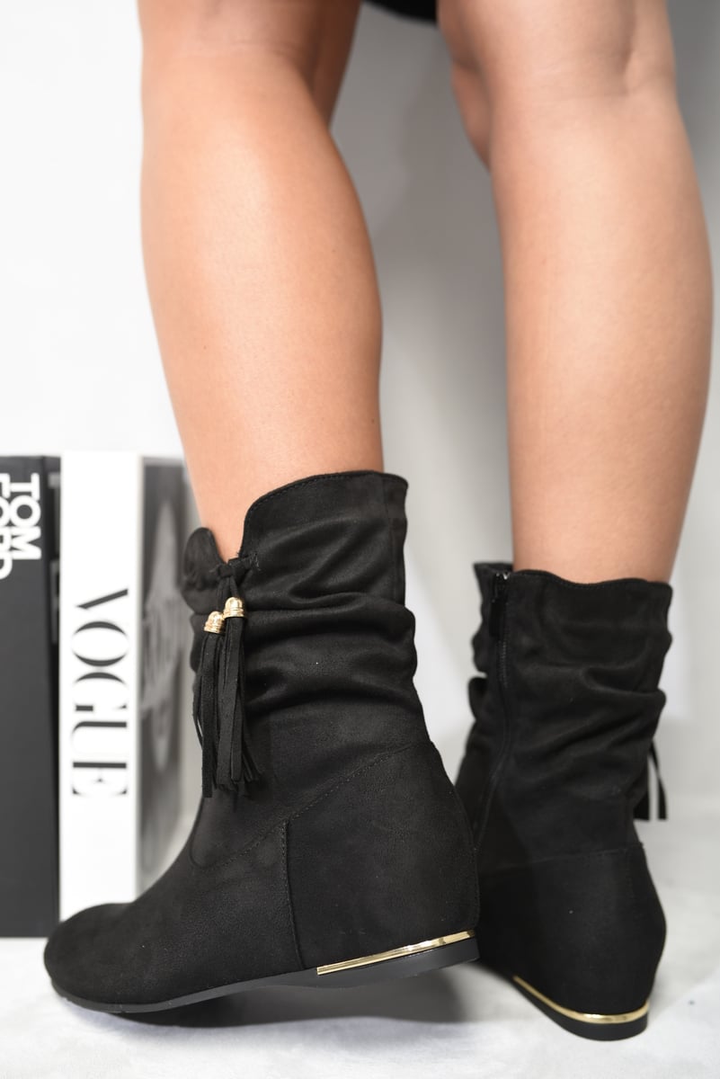 Zariah Tassle Detail Rouched Ankle Boots