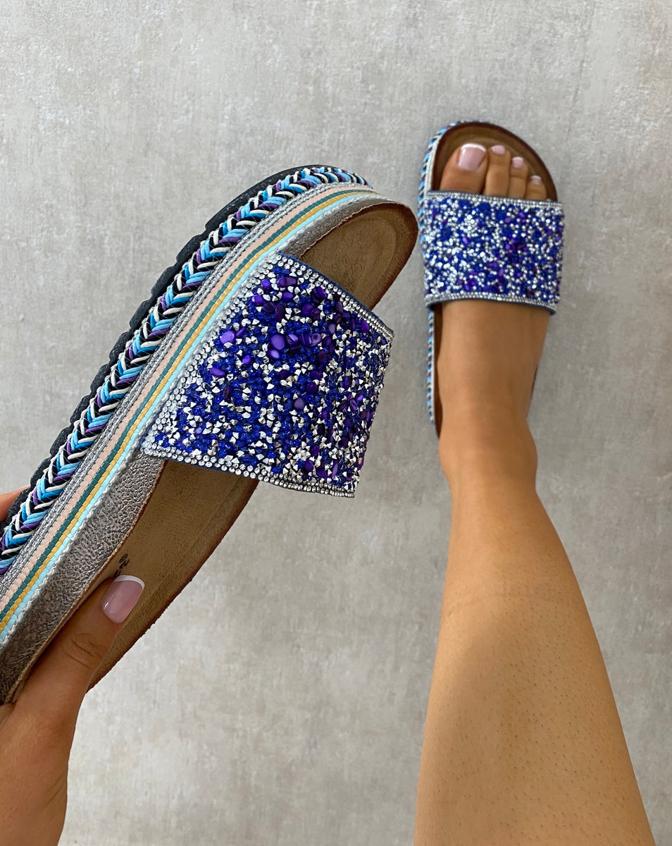 Chunky Embellished Stone Platform Sandals